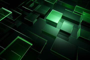 Wall Mural - abstract geometric background in beveled angles and with green neon lights.