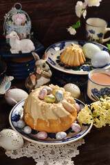 Wall Mural - Easter table in rustic style with traditional pastries