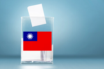 Wall Mural - Taiwan flag, Republic of China ROC Ballot box with ballots. Elections, voting, referendum, suffrage, democracy concept