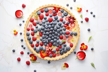 Canvas Print - whole and half cut berries on pie