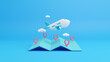© Nuchjaree - Travel concept. Airplane and time to travel banner. travel around the world. landmarks on the globe. Tourism and planning with flight plane. Creative idea with 3d design. Business concept. 3d render