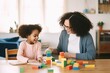 © OMD - a tutor using colorful blocks to explain math to a young child
