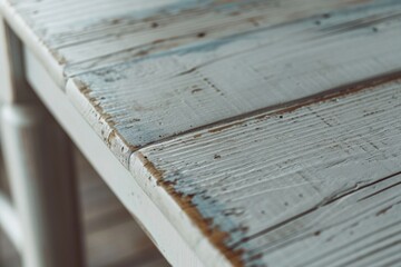 Wall Mural - Close up of a wooden table with peeling paint. Versatile image for various creative projects