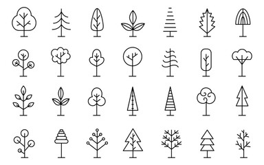 Tree Line Icon Set. Vector Logo Shapes Collection