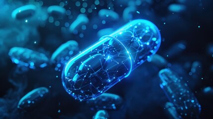 Wall Mural - AI-Enhanced Medicine Pill Concept for Future Healthcare. Pill symbolizing integration of artificial intelligence in the development of future healthcare and advanced treatments.