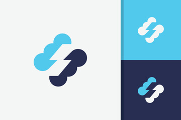 cloud with lightning logo design icon template
