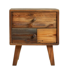 Wall Mural - Rustic wooden midcentury-style bedside cabinet, isolated on a transparent background.