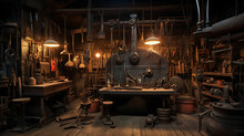 Studio Blacksmith Retro Workshop, Concept Vintage Aesthetic, Studio Tool Blacksmith Presentable