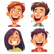 Candid moments of laughter and joy isolated on white background, cartoon style, png

