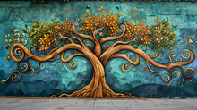 Graffiti In A Street Mural Of A Symmetric Gigantic Tree
