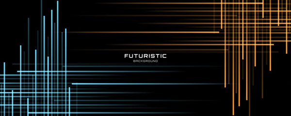 Wall Mural - 3d blue orange techno geometric background on dark space with lines motion decoration. high speed wi