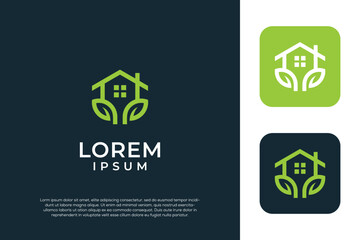 house logo, with leaf icon symbol logo design