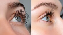 Woman Before And After Eyelashes Extensions