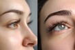woman before and after eyelashes extensions