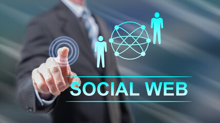 Wall Mural - man touching a social web concept