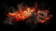 Fiery bomb explosion with sparks isolated on black background