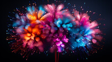 Festive Firework Rockets Bursting In Big Sparkling Star Balls Poster With Black Background Abstract Illustration