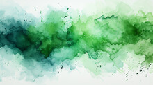 Fresh Green Watercolor Surface With Splatters On White Background, Illustration