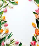 Fototapeta Tulipany - Colorful tulip flowers on white background