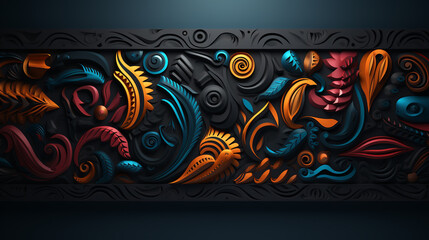 Wall Mural - Embossed black background, ethnic indian black background design. Geometric abstract pattern