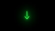 Arrow green doun glowing neon  icon. Glowing sign logo vector  arrow  icon with black  backgroundn.