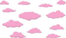 Pink Paper Clouds. Seamless Border For Valentine's Day.