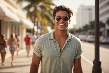 Canvas Print - portrait of a adult man in the Miami city street