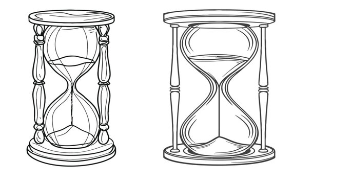 One continuous line drawing of hourglass with flow sand.