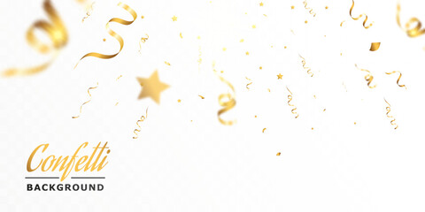 Wall Mural - Confetti background.Birthday,anniversary,celebration banner.Falling shiny golden confetti.Background for anniversary party.Elements for preparing holiday.