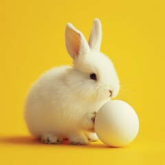 Easter Bunny with eggs on yellow background