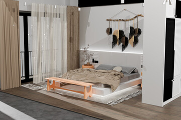 Wall Mural - Luxury bedroom interior with double bed standing . 3d rendering