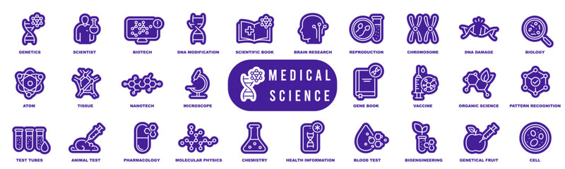 Wall Mural - Medical lab icons. Science, dna, molecules research icon set