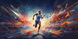 Fototapeta  - Artistic male athlete running fitness concept. Male runner abstract colorful art background.