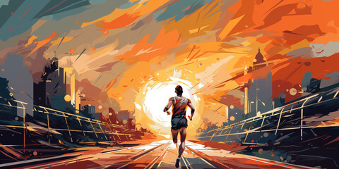 Wall Mural - Artistic male athlete running fitness concept. Male runner abstract colorful art background.