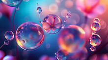 Abstract Pc Desktop Wallpaper Background With Flying Bubbles On A Colorful Background. Aspect Ratio 16:9 .