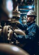 © AI Visual Vault - Industrial Valve Inspection by Technician.Technician in hard hat inspecting control valves.