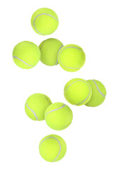 Poster - Many tennis balls flying on white background