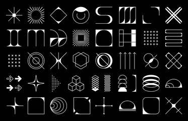 brutalism future shapes and modern elements or geometric figures, vector icons. abstract brutalism g