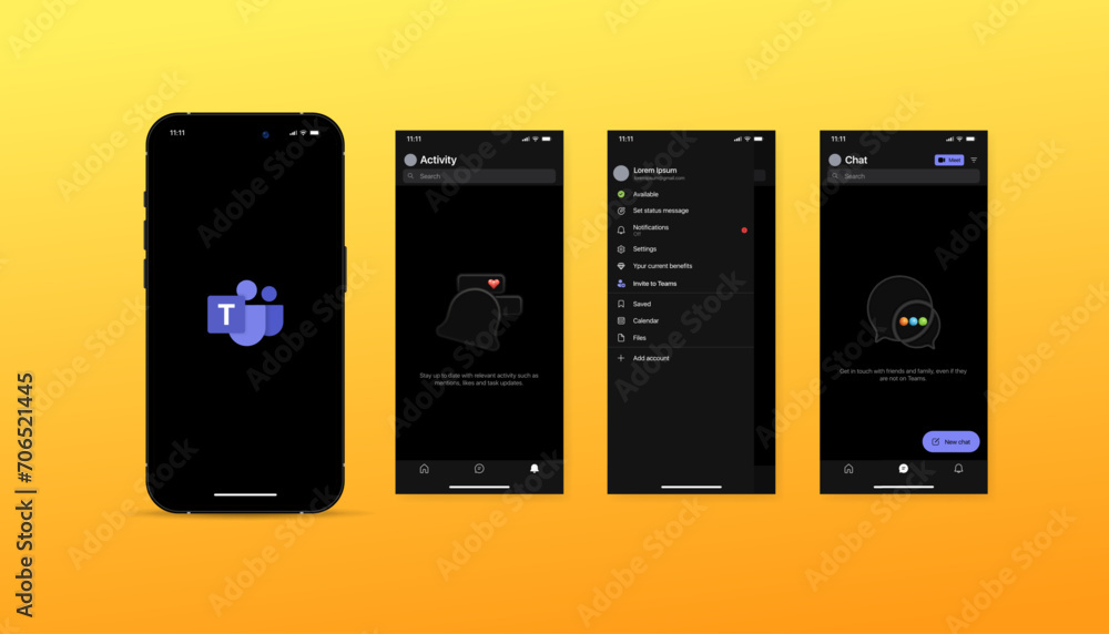 Microsoft Teams interface template. iPhone screen mockup. Microsoft ...