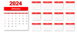 © Jiraporn - Year 2024 colorful calendar on white background. Vector template. Week starts on Sunday. Desktop planner in simple clean style. English vector calendar layout.