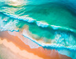 Aerial view of beautiful beach with turquoise ocean water and sand - Drone photo

