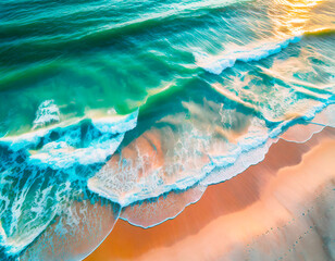 Poster - Aerial view of beautiful beach with turquoise ocean water and sand - Drone photo
