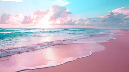 Wall Mural - Pink coastal coast day view, with sunlight, summer, travel, dream place, paradise 
