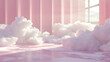© chui - 3d interior and exterior pink illustration of comfortable indoor, pink, dreamland, sunlight