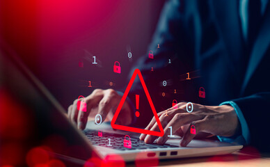Wall Mural - system hacked warning alert on notebook (laptop). cyber attack on computer network, virus, spyware, 
