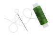Old spool of thread and needle on a white background. Sewing accessories