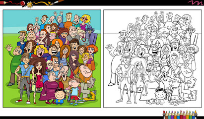 Wall Mural - crowd of funny comic people characters group coloring page