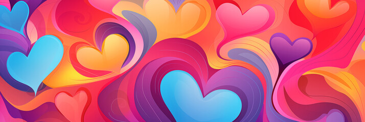 Wall Mural - Colorful hearts background banner. Valentine's Day. Panoramic web header with copy space. Wide screen wallpaper