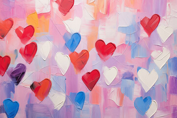 Wall Mural - Valentines day abstract hearts background, art painting texture, acrylic brushstroke