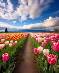 Sticker - field of tulips and deep blue sky